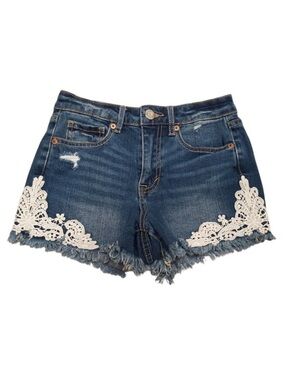 Aeropostale‎ Shorts 00 High Waist Shorty Dark Wash Denim Crochet Accent